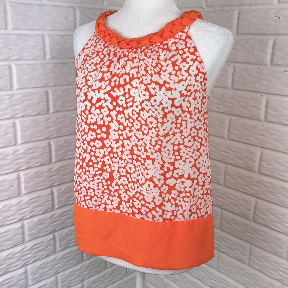 BANANA REPUBLIC Braided Neckline Halter Tank Orange White Floral size XS